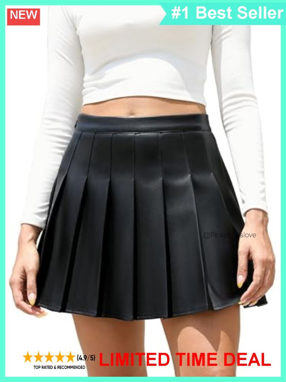 Faux Leather High Waist Pleated A-Line Skater Mini Skirt